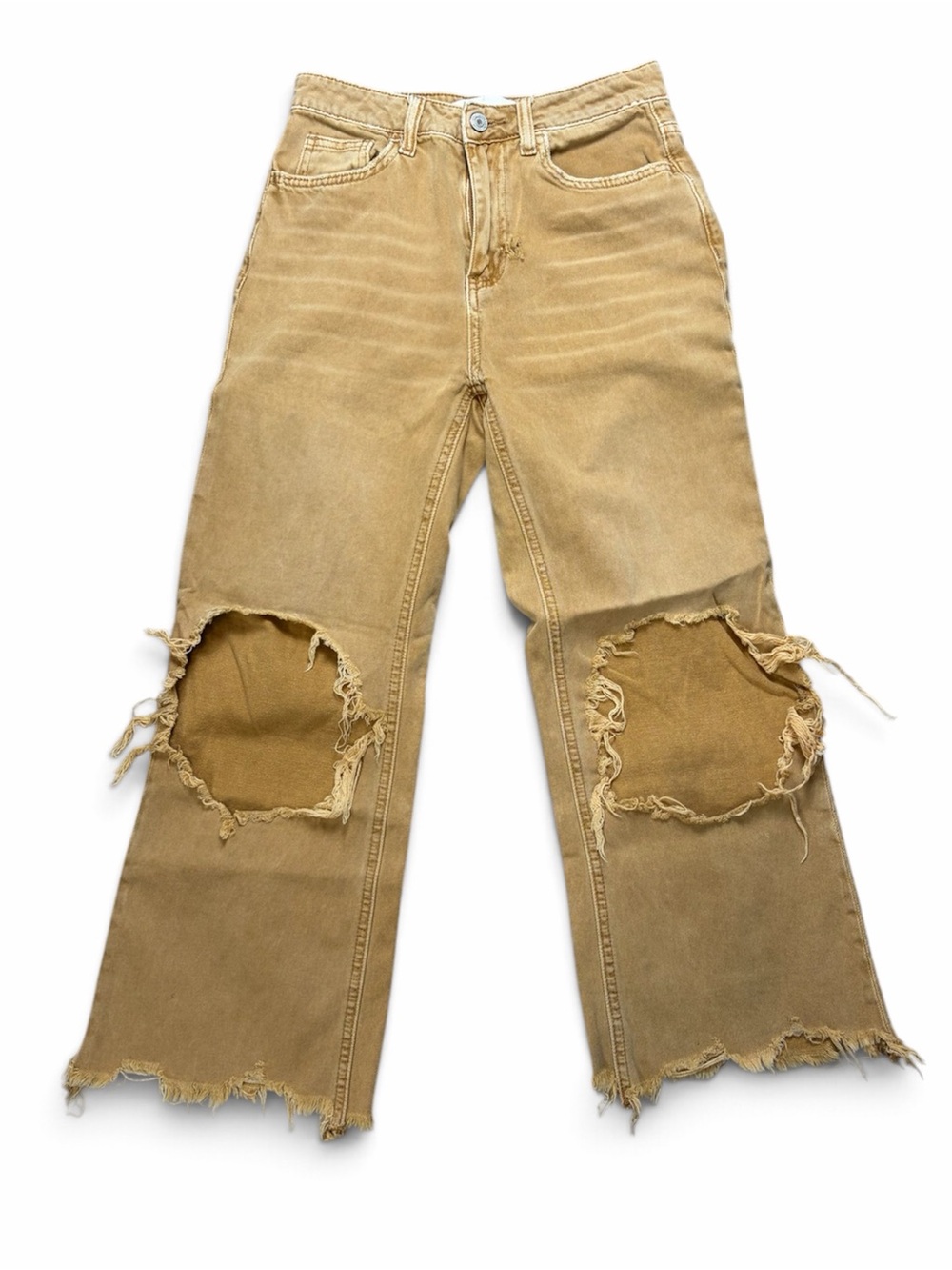 VERVET Jeans Womens 24 Mustard High Rise Cropped Wide Leg Distressed V2736
